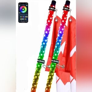 2PC RGB LED Whip Lights 3ft, Spiral Lighted Whips w/ App Control, 2x Canada Flag